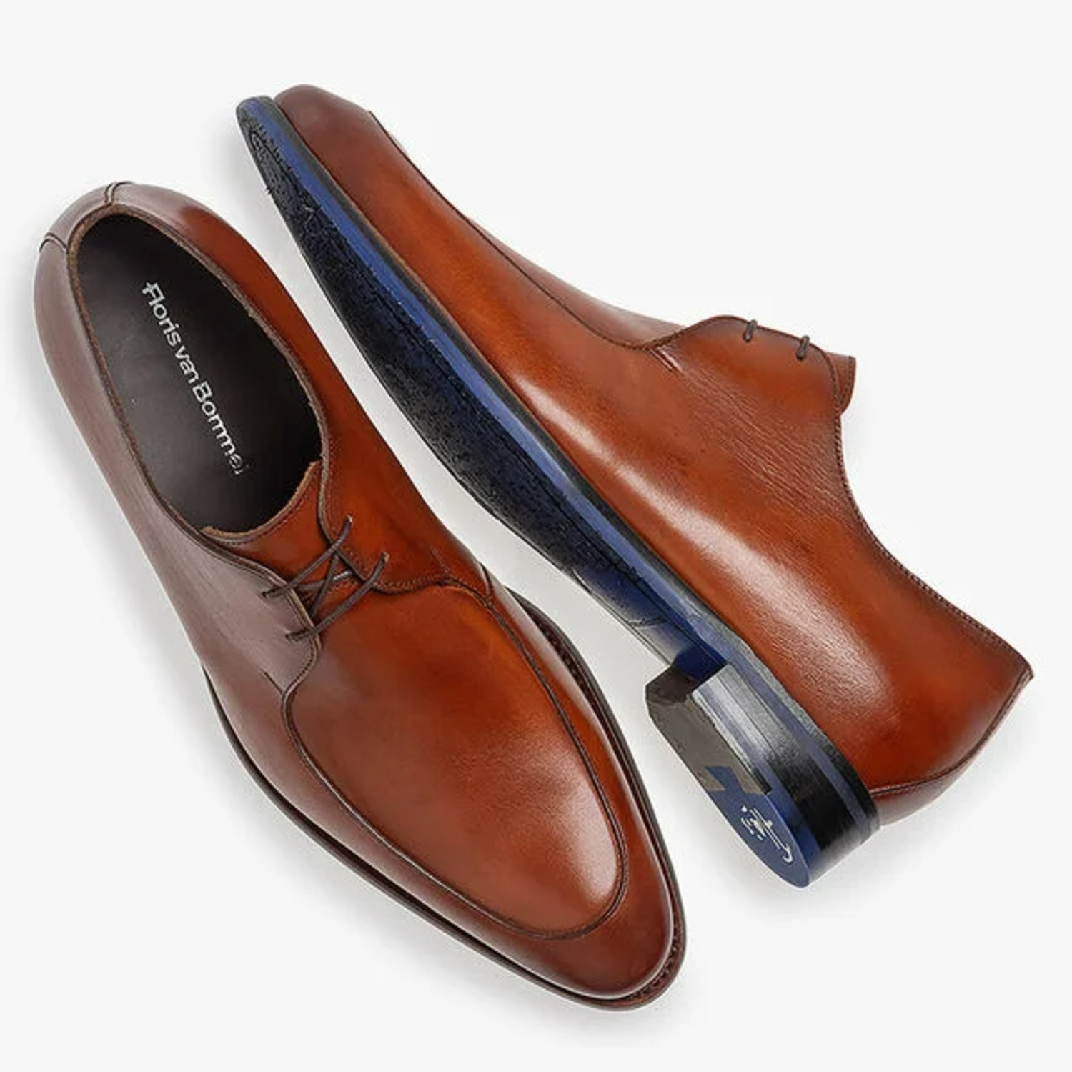 Zoom Floris Van Bommel veterschoenen cognac